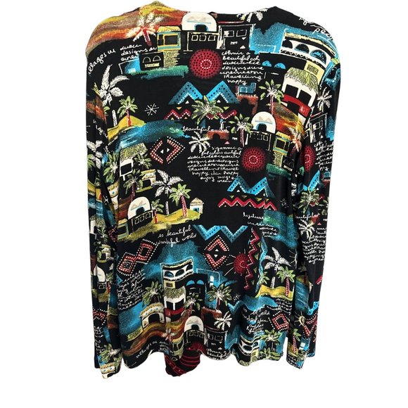 Chico’s Travelers size 1(M) black African inspired print single button cardigan - Picture 3 of 6